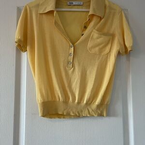 Zara Yellow Button Down Polo Shirt